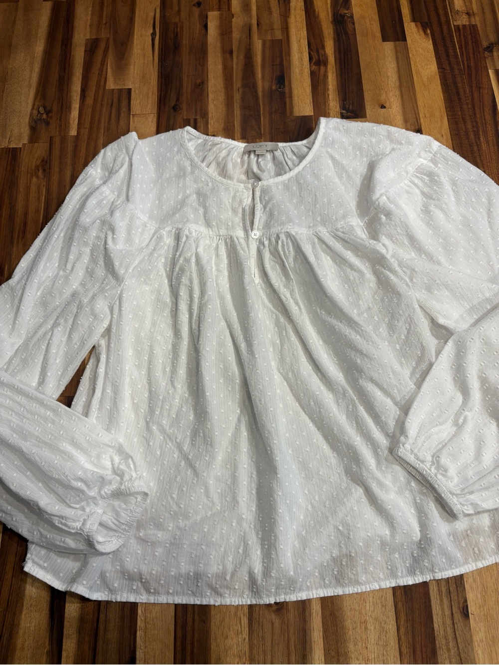 LOFT White Swiss-Dot Peasant Blouse.. Size L
